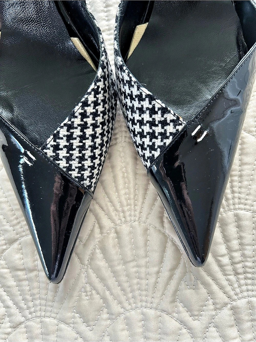 Giuseppe Zanotti ZAN 90 Houndstooth Pointed-Toe Heels in Black & White EU 40